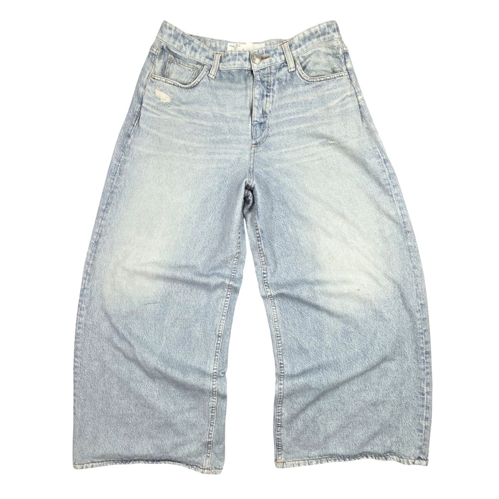 Rag & Bone Wide Leg Jeans Light Wash High Rise Distressed Denim Size 28